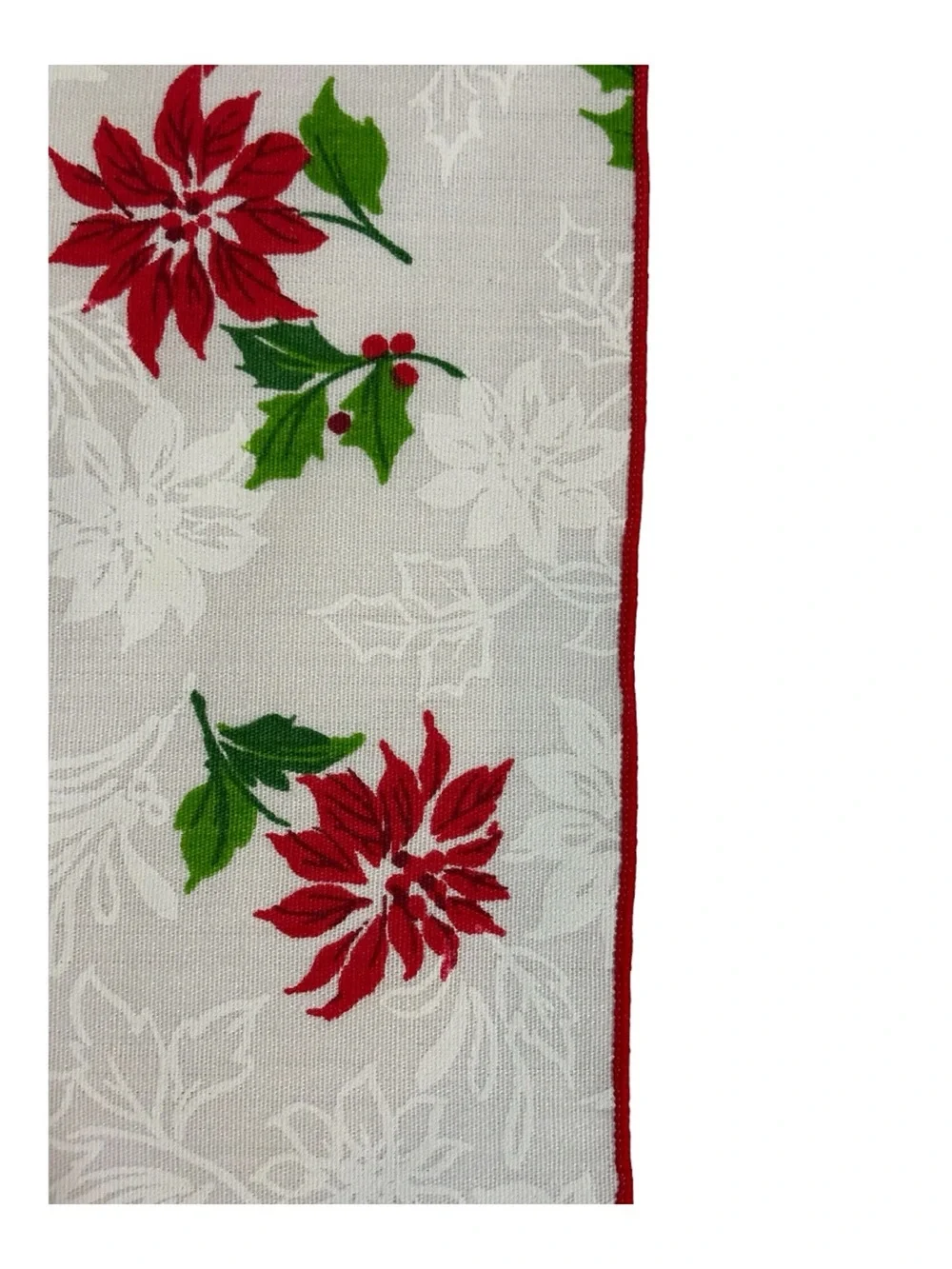 Vintage Christmas Poinsettia Floral Table Runner Dresser Skirt Holly Berries